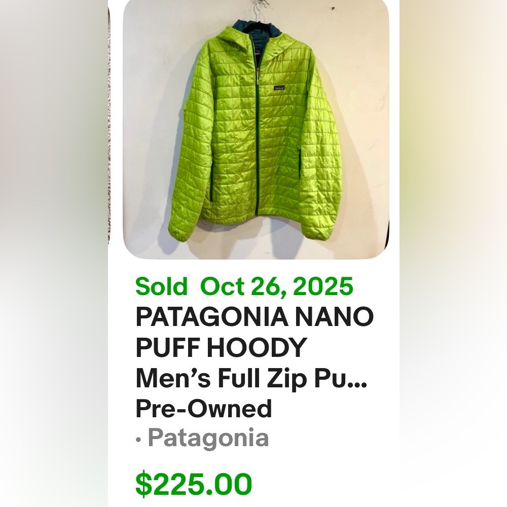 PATAGONIA MENS XL PEPPERGRASS GREEN NANO PUFF HOODY. PRIMALOFT FILL,STYLE 84222 - Picture 10 of 13